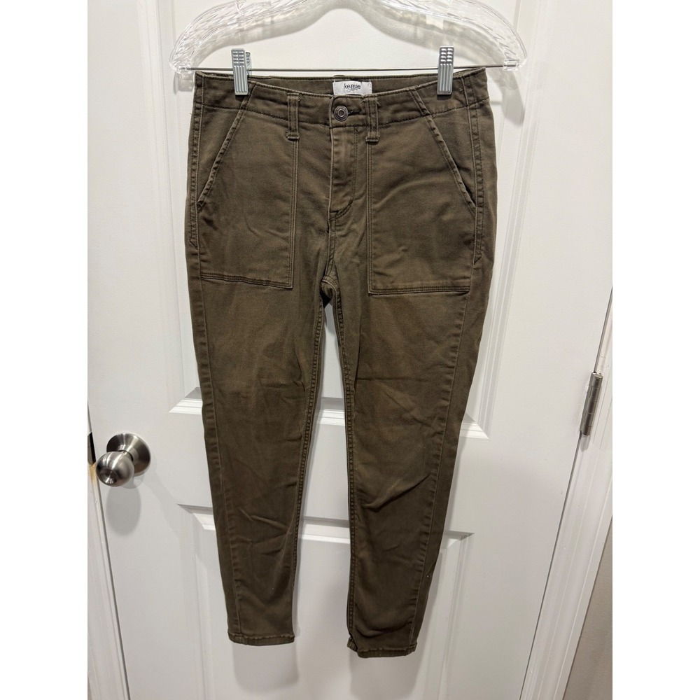 Kensie Jeans Womens Utility Pants Skinny Patch Pocket Olive Green 2/26